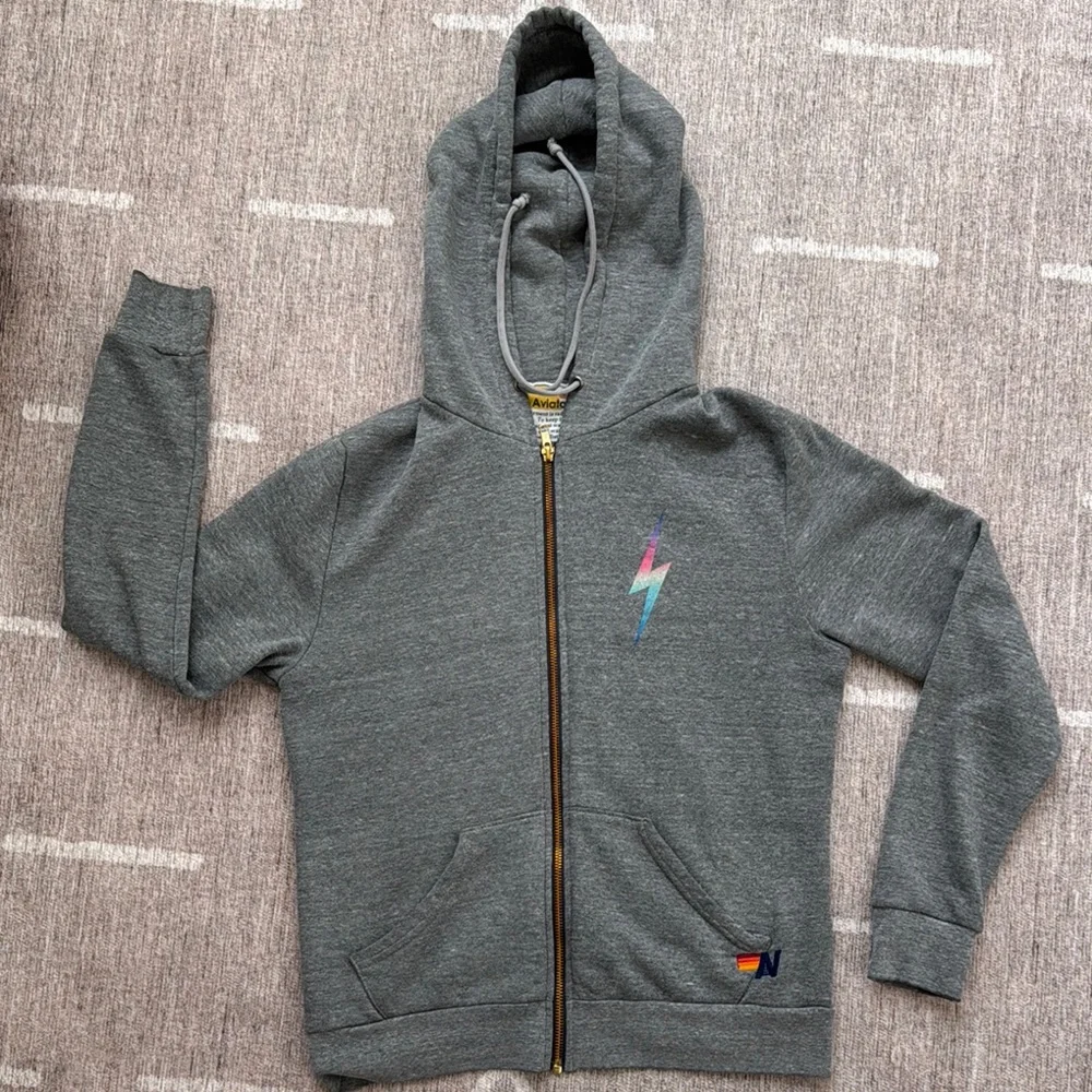 Aviator Nation Gray Hoodie with Multicolor Lightning Bolt - Picture 1 of 2